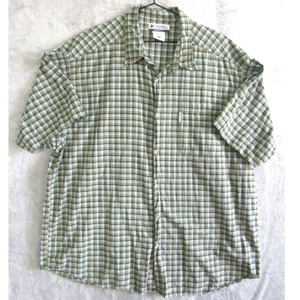 Columbia Sportswear Plaid Button Up Short Sleeve Shirt Men's 2XB Green Blue